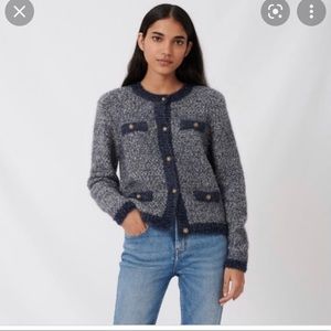 Maje Mission Sequined Metallic Navy Cardigan $340 size 2 (M)